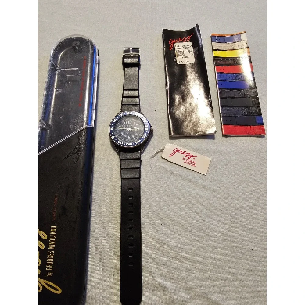 Guess Watch Black Rubber Diver Style Vintage 1991 Georges Marciano
